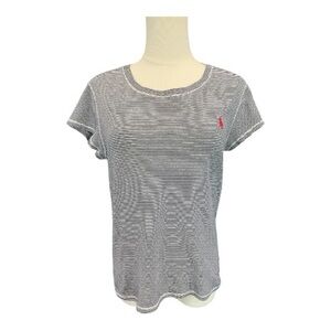 ✨ EUC POLO RALPH LAUREN Women’s Navy & White Striped Tee w/ Red Logo | Size L